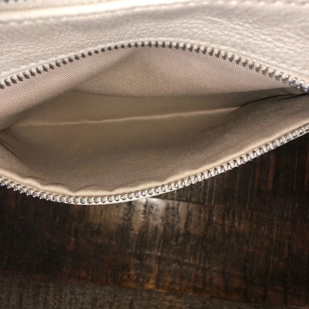 Nicoli Italian Crossbody Bag Winter White Pebbled Leather Silver Chain Strap